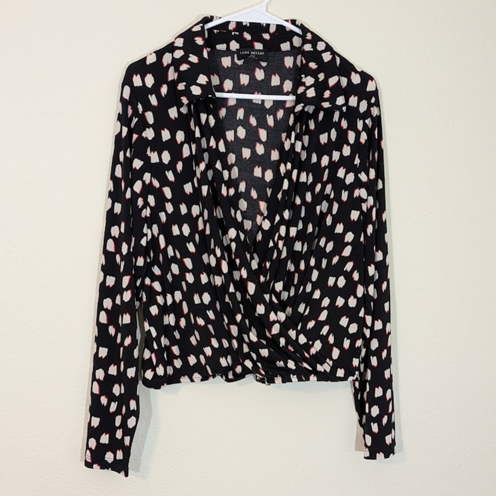 Lane Bryant Classic Crop Collared‎ Surplice Shirt Long Sleeve Blouse Size 18 20